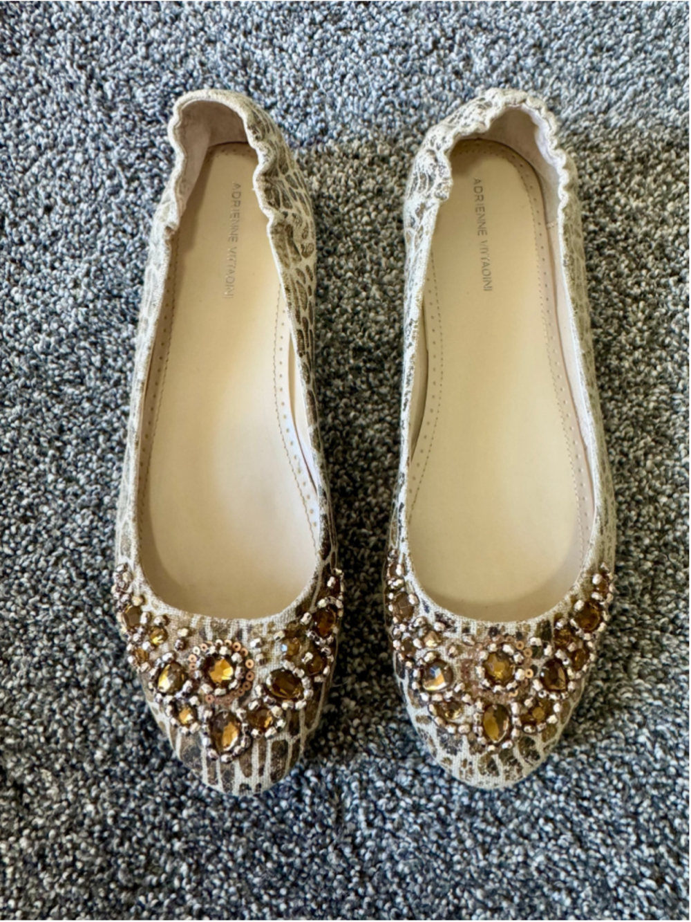Women's Adrienne Vittadini Embellished Python Print Ballet Flats Size 9.5